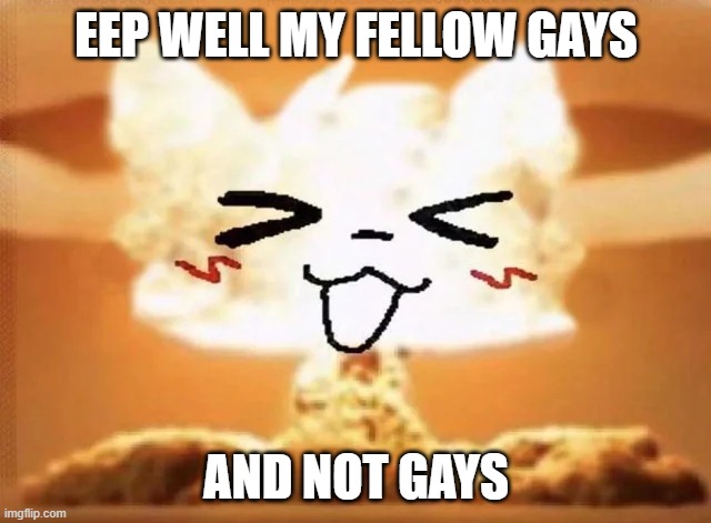 Boykisser nuke | EEP WELL MY FELLOW GAYS; AND NOT GAYS | image tagged in boykisser nuke | made w/ Imgflip meme maker