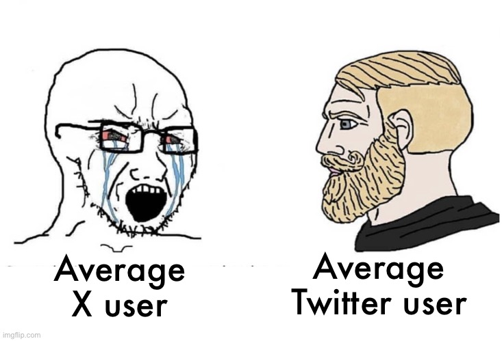 Soyboy Vs Yes Chad | Average Twitter user; Average X user | image tagged in soyboy vs yes chad | made w/ Imgflip meme maker