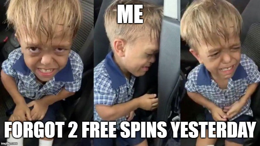 cry | ME; FORGOT 2 FREE SPINS YESTERDAY | image tagged in crying | made w/ Imgflip meme maker