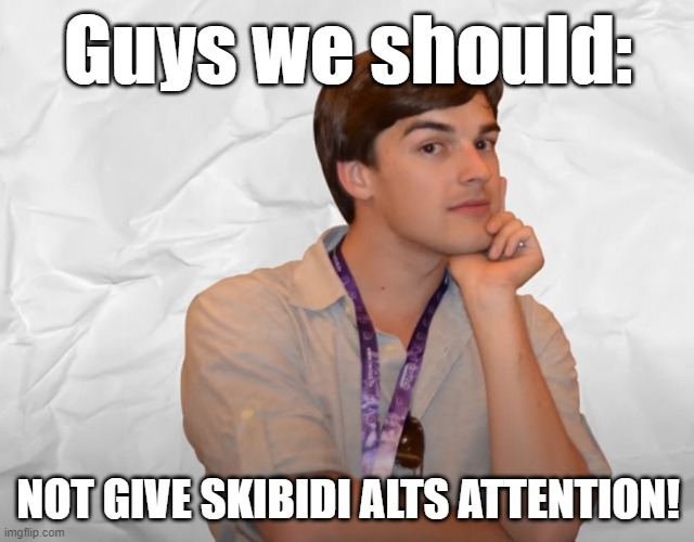 :3 | Guys we should:; NOT GIVE SKIBIDI ALTS ATTENTION! | image tagged in respectable theory,vinny x theyesninja | made w/ Imgflip meme maker