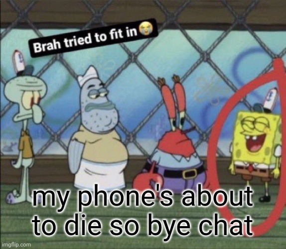 brah tried to fit in | my phone's about to die so bye chat | image tagged in brah tried to fit in | made w/ Imgflip meme maker