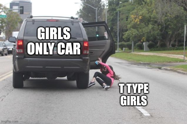 Sin of Disagreeableness | GIRLS ONLY CAR; T TYPE GIRLS | image tagged in kicked out of car,disagreeable,mbti,myers briggs,agreeableness,girls | made w/ Imgflip meme maker