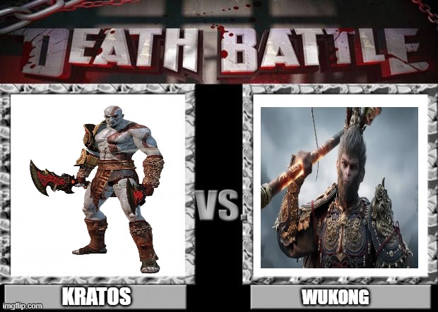 death battle | KRATOS; WUKONG | image tagged in death battle | made w/ Imgflip meme maker