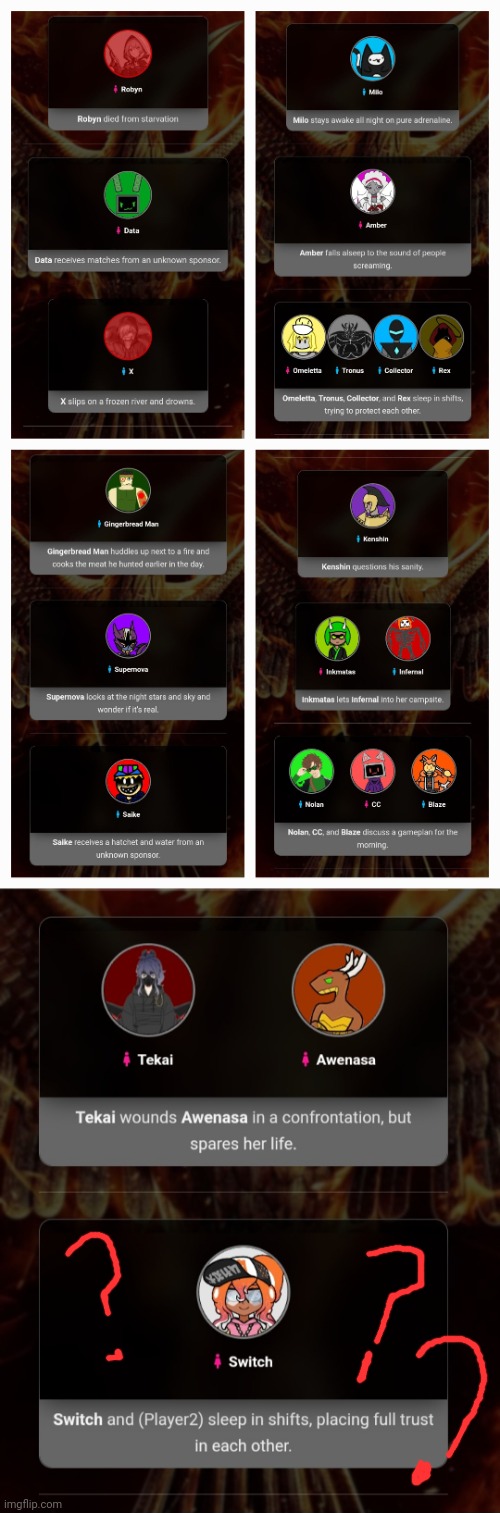 Night 1 (slight Switch-glitch) | image tagged in bossfights hunger games | made w/ Imgflip meme maker