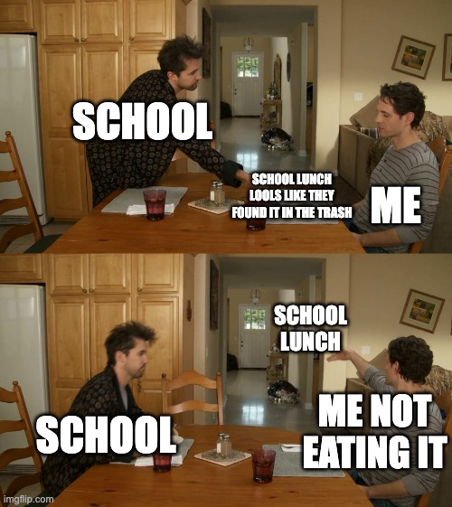 i am not eating that | SCHOOL; SCHOOL LUNCH LOOLS LIKE THEY FOUND IT IN THE TRASH; ME; SCHOOL LUNCH; SCHOOL; ME NOT EATING IT | image tagged in plate toss,funny,memes,school lunch,school,food | made w/ Imgflip meme maker