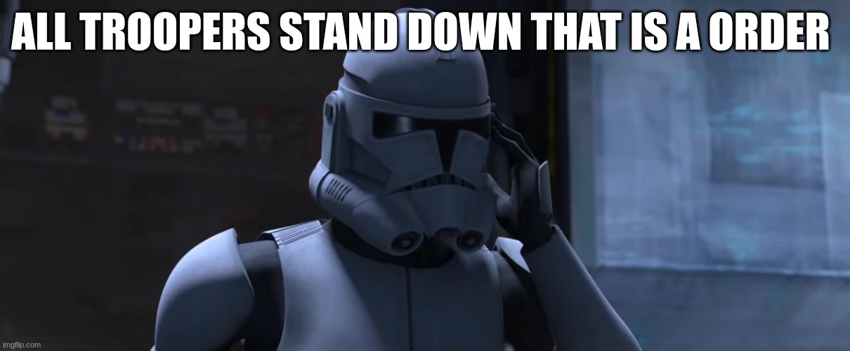 clone trooper | ALL TROOPERS STAND DOWN THAT IS A ORDER | image tagged in clone trooper | made w/ Imgflip meme maker