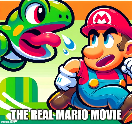 THE REAL MARIO MOVIE | THE REAL MARIO MOVIE | image tagged in mario running from a frog | made w/ Imgflip meme maker