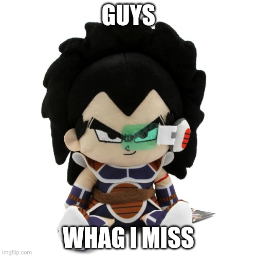 raditz plush | GUYS; WHAG I MISS | image tagged in raditz plush | made w/ Imgflip meme maker