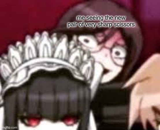 *happy Genocide Jack/Jill noises* | me seeing the new pair of very sharp scissors | image tagged in toko stare,genocide,scissors | made w/ Imgflip meme maker