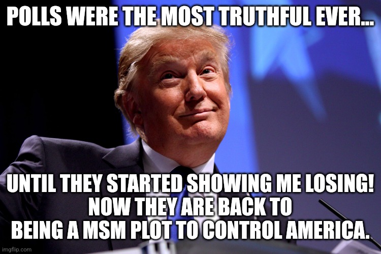 Whinny orange baby | POLLS WERE THE MOST TRUTHFUL EVER... UNTIL THEY STARTED SHOWING ME LOSING!
NOW THEY ARE BACK TO BEING A MSM PLOT TO CONTROL AMERICA. | image tagged in donald trump,trump,kamala harris,nevertrump,maga,conservative | made w/ Imgflip meme maker