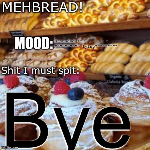 Breadnouncment 3.0 | Grounded for ”””””””””” lying”””””””””; Bye | image tagged in breadnouncment 3 0 | made w/ Imgflip meme maker