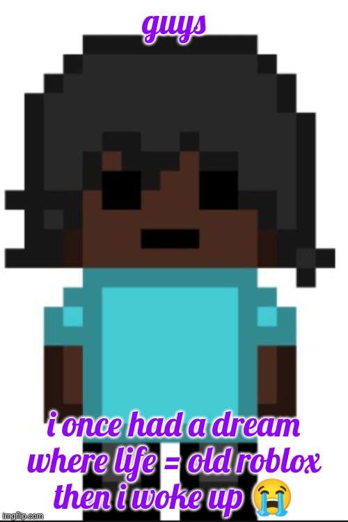 drunk fukc | guys; i once had a dream where life = old roblox
then i woke up 😭 | image tagged in drunk fukc | made w/ Imgflip meme maker