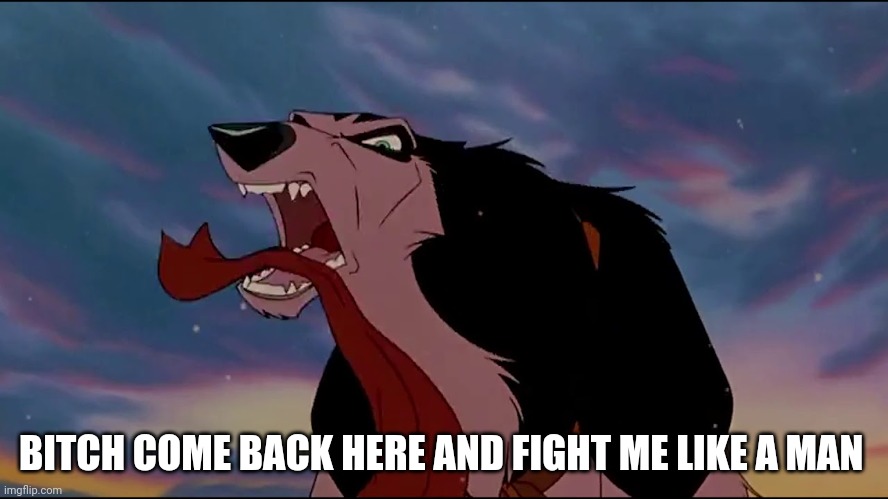 Come Back Here And Fight Me Like A Man | BITCH COME BACK HERE AND FIGHT ME LIKE A MAN | image tagged in steele,balto | made w/ Imgflip meme maker