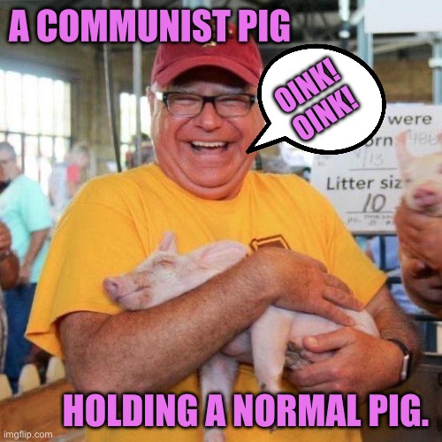 Tim Walz | A COMMUNIST PIG; OINK!
OINK! HOLDING A NORMAL PIG. | image tagged in tim walz | made w/ Imgflip meme maker