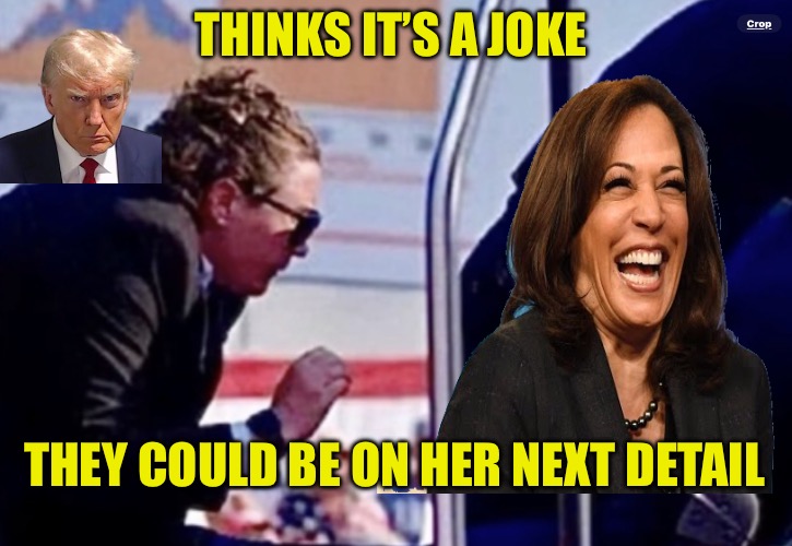 The Joker | THINKS IT’S A JOKE; THEY COULD BE ON HER NEXT DETAIL | image tagged in big sister police state,joke,police state,nwo police state,donald trump,kamala harris | made w/ Imgflip meme maker