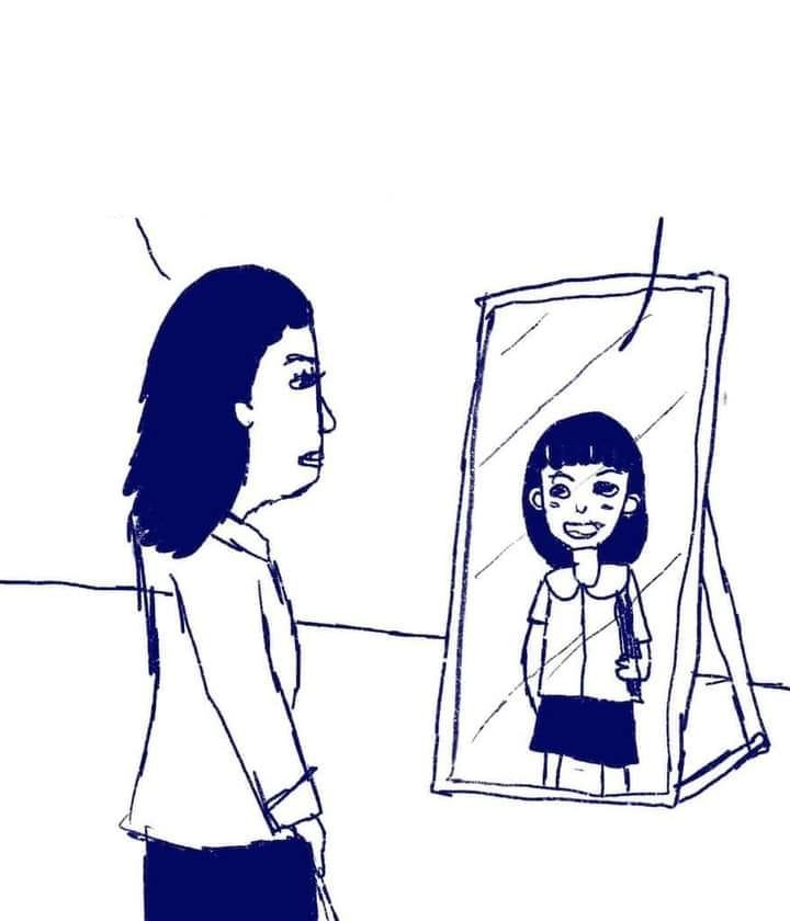 Woman talking to mirror Blank Meme Template