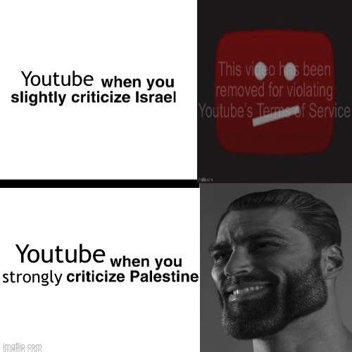 Youtube’s policies caught red-handed. | Youtube; Youtube; strongly | image tagged in youtube,palestine,israel,middle east,genocide,freedom of speech | made w/ Imgflip meme maker