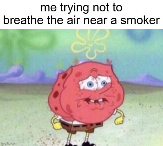 . | me trying not to breathe the air near a smoker | image tagged in spongebob holding breath | made w/ Imgflip meme maker