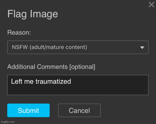 I found this in my uploaded temps, you could use it for eyebleed images | image tagged in left me traumatized image flag | made w/ Imgflip meme maker