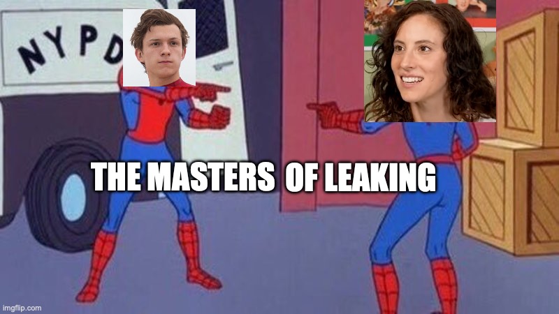 just finished the relevant GTLive | THE MASTERS; OF LEAKING | image tagged in spiderman pointing at spiderman,game theory,spiderman,tom holland | made w/ Imgflip meme maker