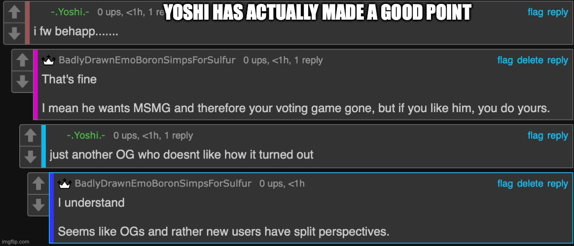 Share this with Behapp. I have a suggestion in the comments. | YOSHI HAS ACTUALLY MADE A GOOD POINT | made w/ Imgflip meme maker