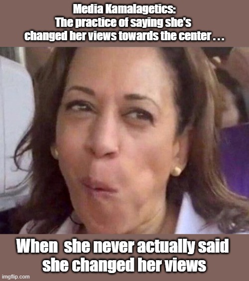 Kamalagetics Apologetics | Media Kamalagetics:
The practice of saying she's 
changed her views towards the center . . . When  she never actually said 
she changed her views | image tagged in kamala harris,kamalagetics | made w/ Imgflip meme maker