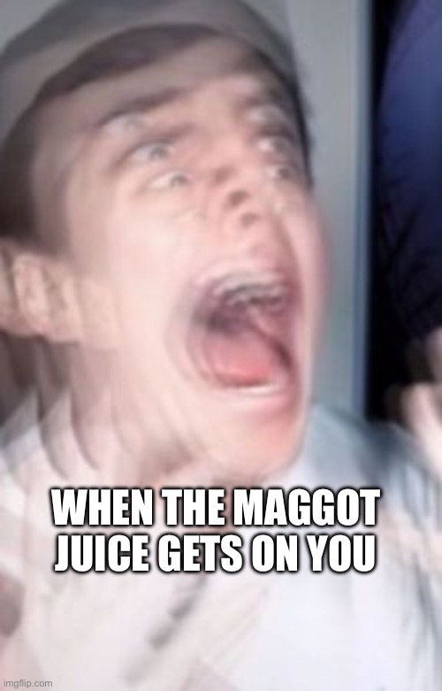 WHEN THE MAGGOT JUICE GETS ON YOU | image tagged in freaking out | made w/ Imgflip meme maker