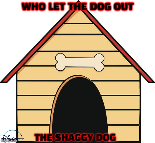 tv shows that might happen someday part 23 | WHO LET THE DOG OUT; THE SHAGGY DOG | image tagged in dog house,tv shows,reboot,disney,streaming,fake | made w/ Imgflip meme maker