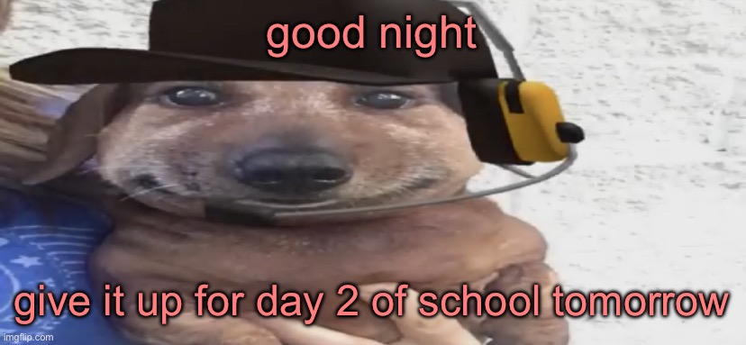 chucklenuts | good night; give it up for day 2 of school tomorrow | image tagged in chucklenuts | made w/ Imgflip meme maker