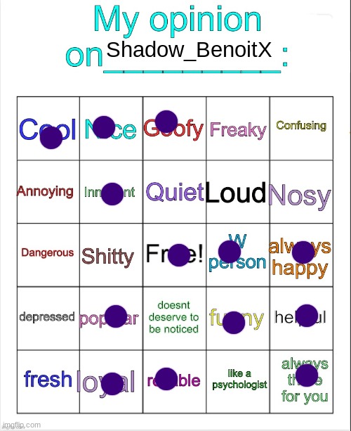 My opinion on ___ bingo by owu | Shadow_BenoitX | image tagged in my opinion on ___ bingo by owu | made w/ Imgflip meme maker