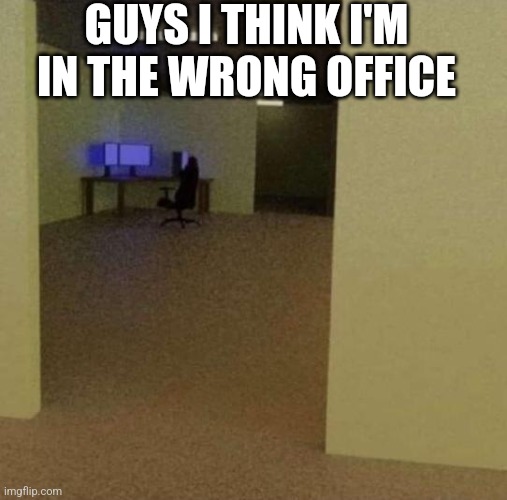 backrooms ip meme | GUYS I THINK I'M IN THE WRONG OFFICE | image tagged in backrooms ip meme | made w/ Imgflip meme maker