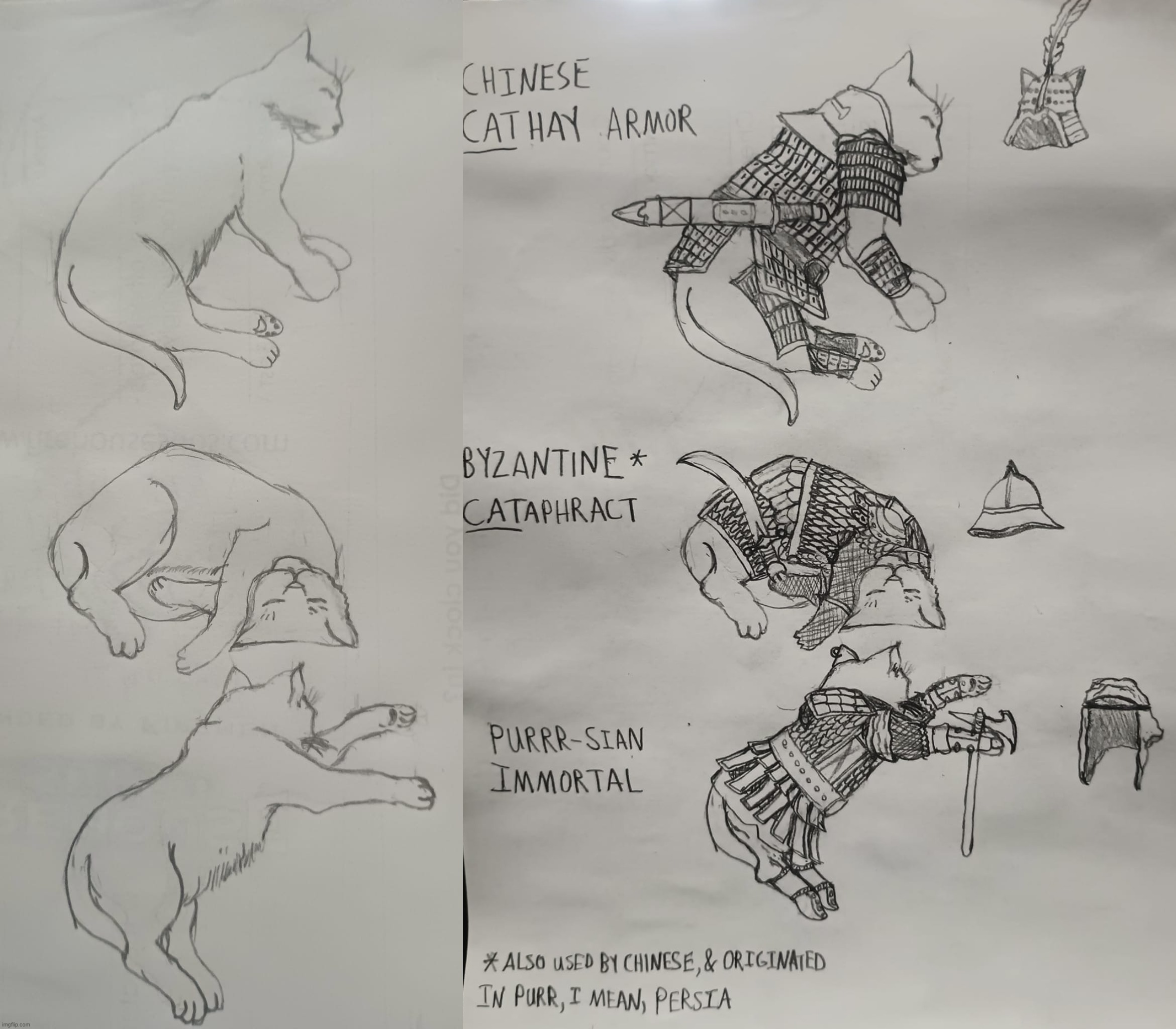 Feline Warriors of the East | image tagged in drawing,cats,byzantine,persian,chinese,armor | made w/ Imgflip meme maker