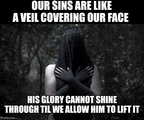 Dark veil | OUR SINS ARE LIKE A VEIL COVERING OUR FACE; HIS GLORY CANNOT SHINE THROUGH TIL WE ALLOW HIM TO LIFT IT | image tagged in dark veil | made w/ Imgflip meme maker