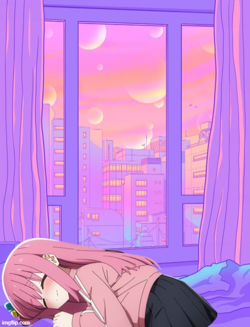 Hitori sleeping | image tagged in neon bedroom background | made w/ Imgflip meme maker