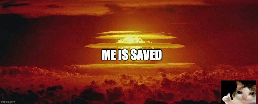 Nuke Nuclear Kaboom | ME IS SAVED | image tagged in nuke nuclear kaboom | made w/ Imgflip meme maker