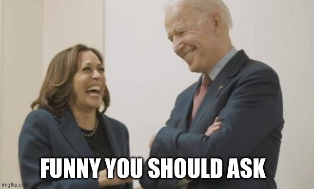 Biden Harris Laughing | FUNNY YOU SHOULD ASK | image tagged in biden harris laughing | made w/ Imgflip meme maker