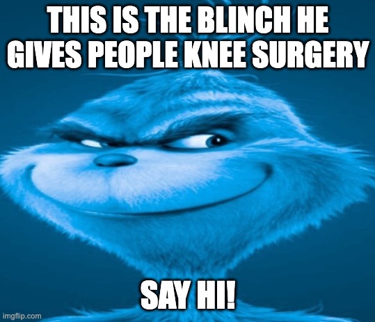 The blue grinch | THIS IS THE BLINCH HE GIVES PEOPLE KNEE SURGERY; SAY HI! | image tagged in the blue grinch | made w/ Imgflip meme maker