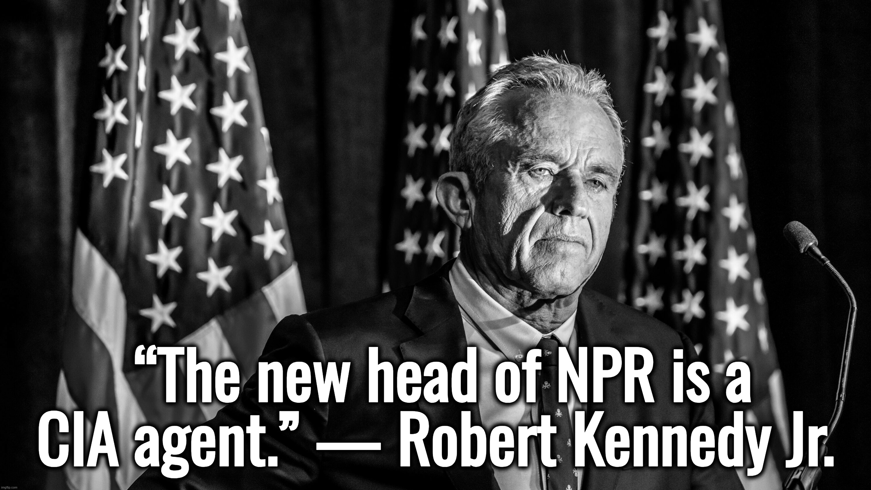 “It's a rigged system.” — Donald Trump | “The new head of NPR is a CIA agent.” — Robert Kennedy Jr. | image tagged in robert f kennedy jr,john f kennedy,donald trump,you can't handle the truth,deep state | made w/ Imgflip meme maker