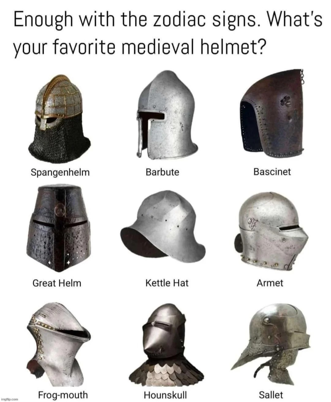 Always the Spangenhelm | image tagged in medieval memes | made w/ Imgflip meme maker