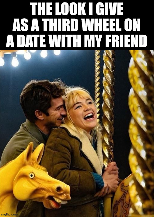 Because she did not want to be alone with him | THE LOOK I GIVE AS A THIRD WHEEL ON A DATE WITH MY FRIEND | image tagged in that look you give | made w/ Imgflip meme maker
