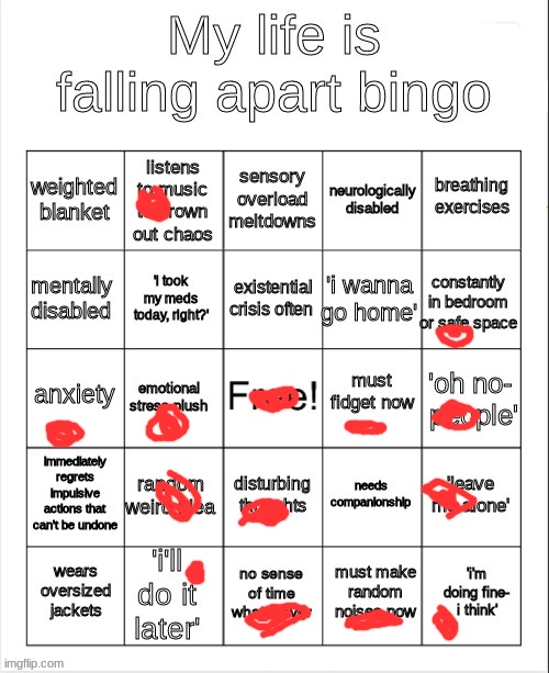 ruh roh... | image tagged in my life is falling apart bingo | made w/ Imgflip meme maker