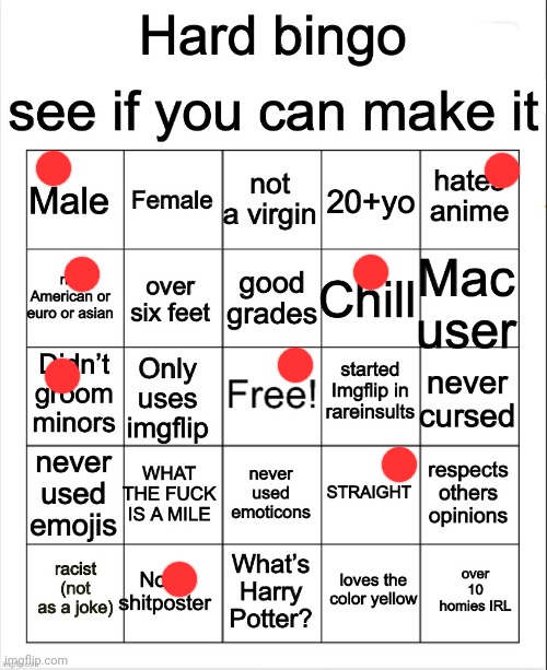 Hard Bingo by OwU | image tagged in hard bingo by owu | made w/ Imgflip meme maker