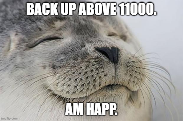 Satisfied Seal | BACK UP ABOVE 11000. AM HAPP. | image tagged in memes,satisfied seal | made w/ Imgflip meme maker