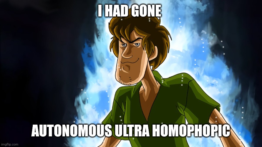 Ultra instinct shaggy | I HAD GONE AUTONOMOUS ULTRA HOMOPHOPIC | image tagged in ultra instinct shaggy | made w/ Imgflip meme maker