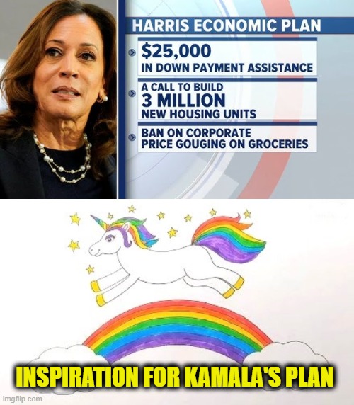 Unicorns & Rainbows | INSPIRATION FOR KAMALA'S PLAN | image tagged in kamala harris | made w/ Imgflip meme maker