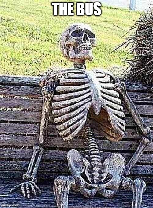 probably redid my first thing here, worse i guess. | THE BUS | image tagged in memes,waiting skeleton | made w/ Imgflip meme maker