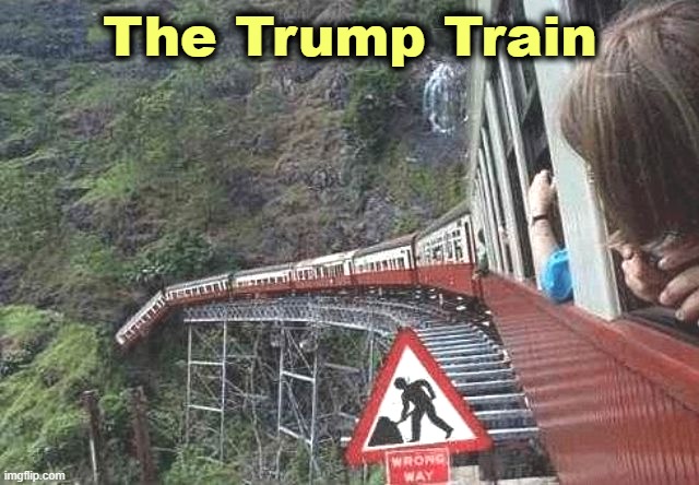 Not good. | The Trump Train | image tagged in trump,train,train wreck,campaign,wipeout | made w/ Imgflip meme maker