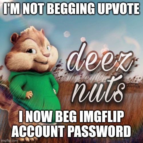 Begging imgflip password | I'M NOT BEGGING UPVOTE; I NOW BEG IMGFLIP ACCOUNT PASSWORD | image tagged in deez nutz,not upvote begging,random,begging,tags,you have been eternally cursed for reading the tags | made w/ Imgflip meme maker