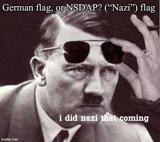 Hitler I did Nazi that coming | German flag, or NSDAP? (“Nazi”) flag | image tagged in hitler i did nazi that coming | made w/ Imgflip meme maker