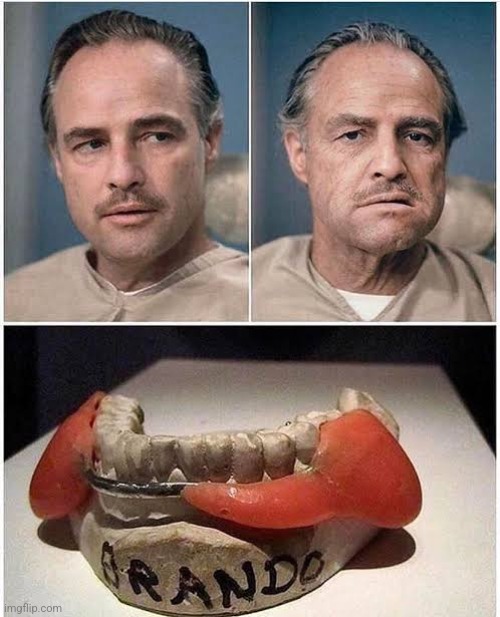 Marlon Brando used that jaw prosthetic to have that bulldog look in The Godfather | made w/ Imgflip meme maker